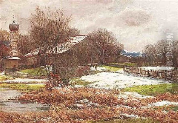 Schneeschmelze Im Alpenvorland Oil Painting - Otto Rau