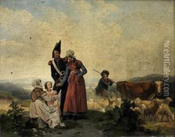 Un Soldat Napoleonien Et Sa Famille En Promenade A La Campagne Oil Painting - Auguste-Xavier Leprince
