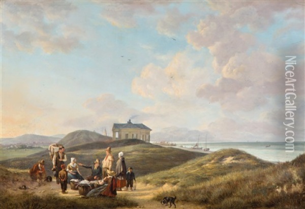 Vissers In De Scheveningse Duinen Nabij Paviljoen Von Wied Oil Painting - Anthony Jacobus Offermans