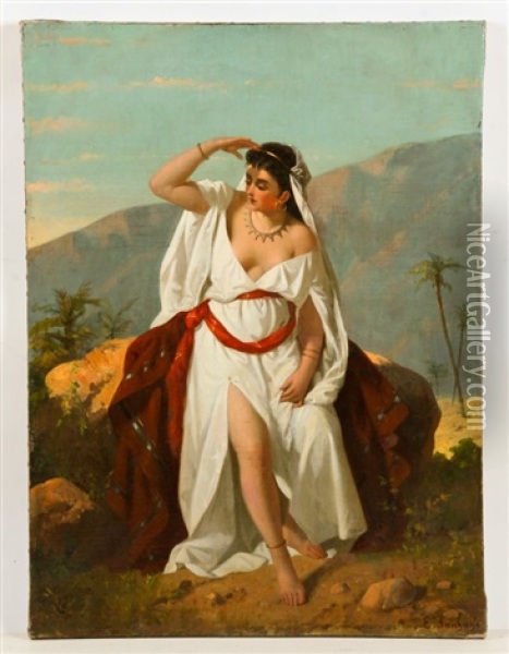 Portrait Of A Lady (orientalist Scene) Oil Painting - Enrico Fanfani