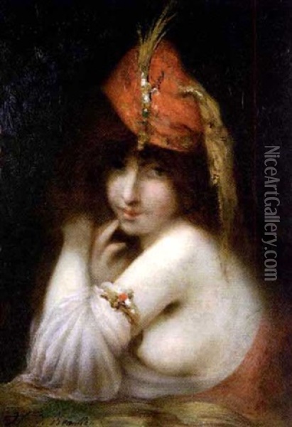 Orientale Au Chapeau Rouge Oil Painting - Anatole Henri de Beaulieu