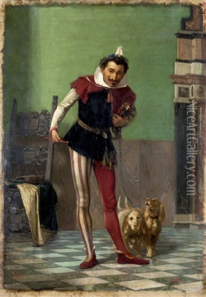 Giullare Con Cani (un Giullare) Oil Painting - Giovanni Battista Quadrone