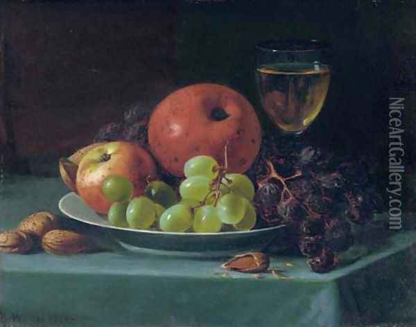 Still Life with Grapes, Walnuts and Apples Oil Painting - Andrew John Henry Way