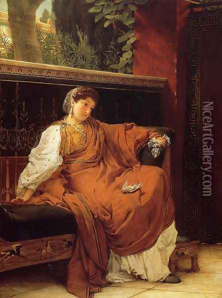 Lesbia Weeping over a Sparrow Oil Painting - Sir Lawrence Alma-Tadema