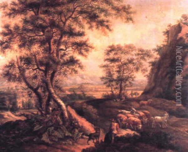 Veehoeders In Een Landschap Oil Painting - Balthasar Paul Ommeganck