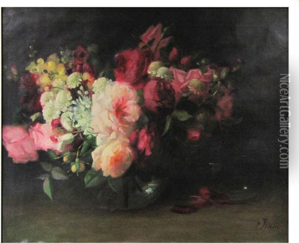 Floral Still-life With Roses Oil Painting - Frederick M. Fenety