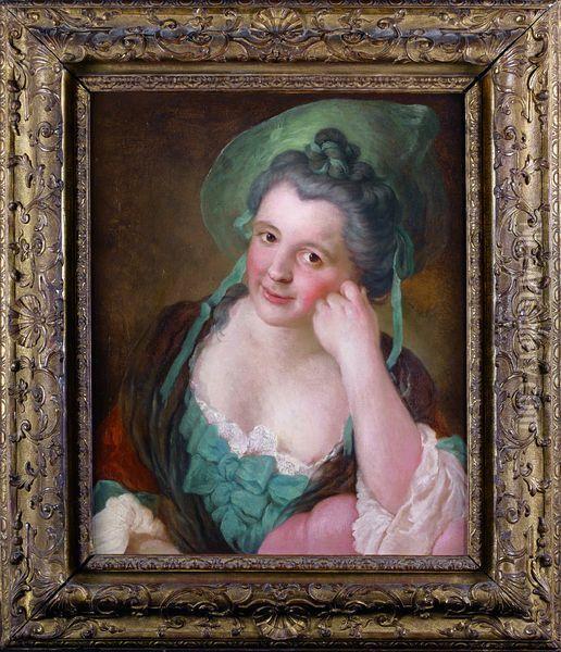 Portrait De Jeune Femme Au Chapeau Vert Oil Painting - Louis Gabriel Blanchet