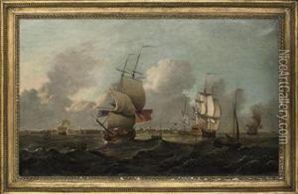 Ships Of The Fleet Off The Naval Dockyard At Sheerness Oil Painting - Thomas Mitchell