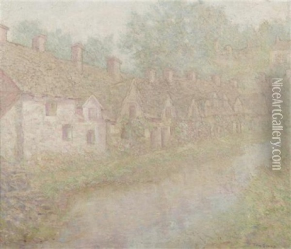 Along An English Village Lane Oil Painting - Thomas E. Brown