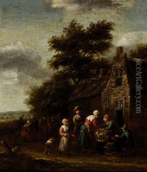 Figures Near A House Oil Painting - Barend Gael