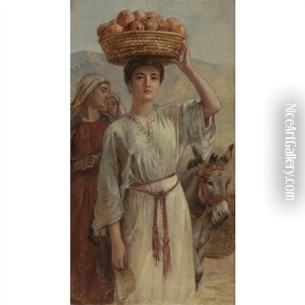Carrying A Basket Full Of Pomegranates Oil Painting - Edwin Long