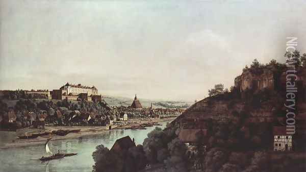 View from Pirna, Pirna of the vineyards at Posta, with Fortress Sonnenstein Oil Painting - (Giovanni Antonio Canal) Canaletto