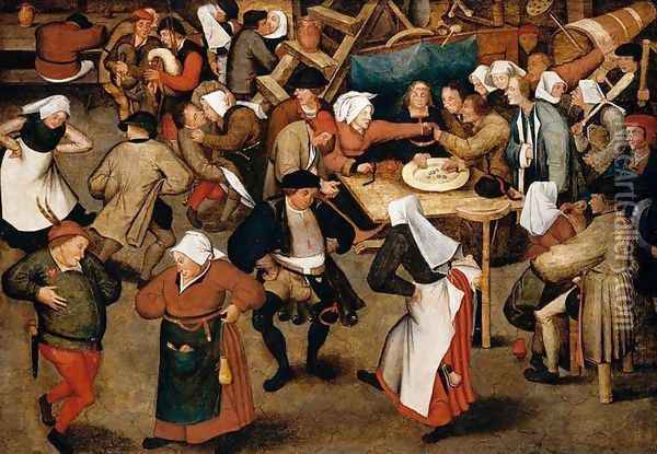 The Wedding Dance in a Barn c. 1616 Oil Painting - Pieter The Younger Brueghel