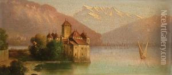 Zamek Nad Brzegiem Gorskiego Jeziora Oil Painting - Hubert Sattler