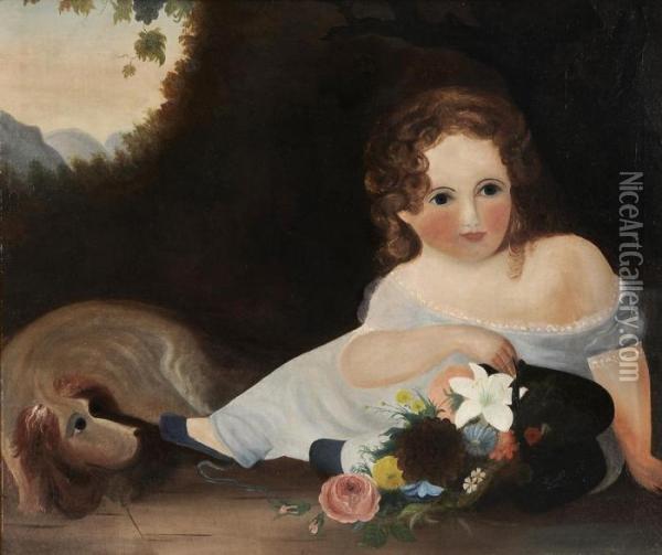 Miss Nellie Dugen Simpson And Her Dog Oil Painting - Thomas Sully