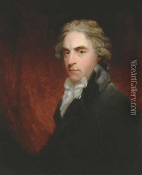 Portrait Of Richard Drummond, Bust-length, In A Black Coat Oil Painting - John Hoppner
