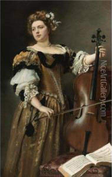 The Cello Player Oil Painting - Gustave Jean Jacquet