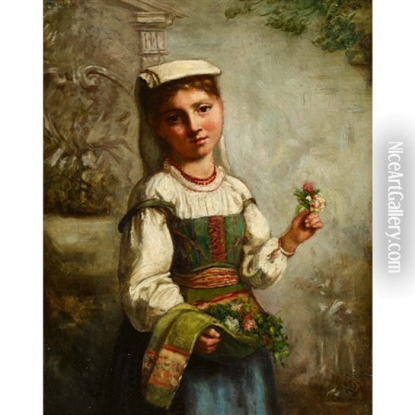 Junge Romerin Mit Blumenstrausschen Oil Painting - Julie Behr