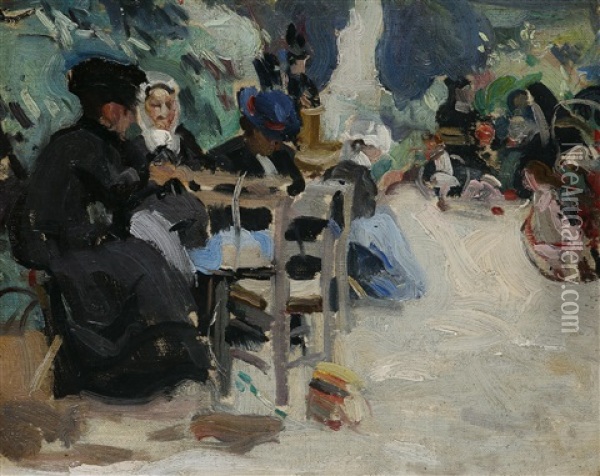 Ladies Seated In The Luxembourg Gardens Oil Painting - Ethel Carrick Fox