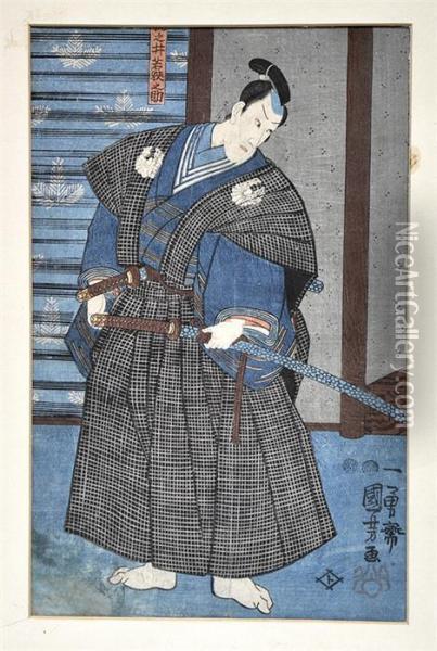 Samurai Mitzwei Schwertern Oil Painting - Utagawa Kuniyoshi