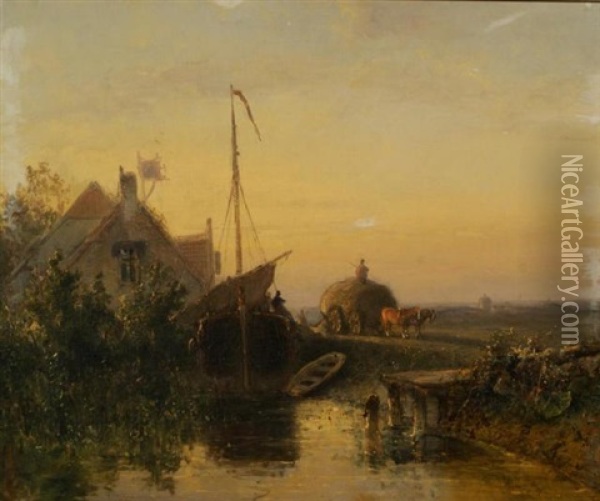 Hay Wain By The Water Oil Painting - Nicolaas Martinus Wijdoogen
