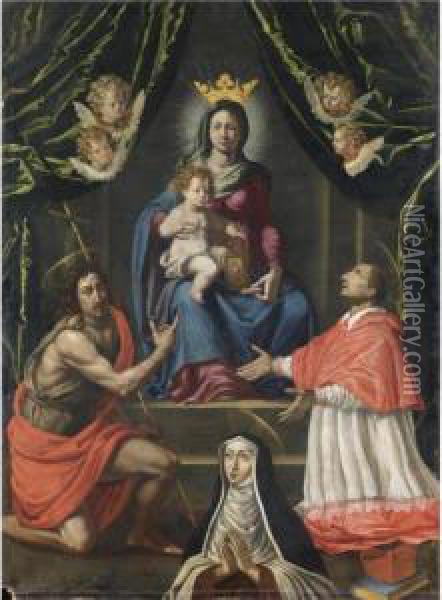 Madonna Col Bambino Tra San 
Carlo, San Giovanni Battista E Santa Maria Maddalena De' Pazzi Oil Painting - Francesco Curradi