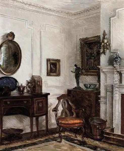 A Drawing Room Interior Oil Painting - Albert Chevallier Tayler
