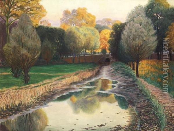 Herbstlicheparklandschaft Oil Painting - Georg Burmester