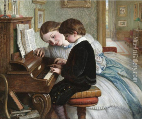 The First Music Lesson Oil Painting - Charles West Cope