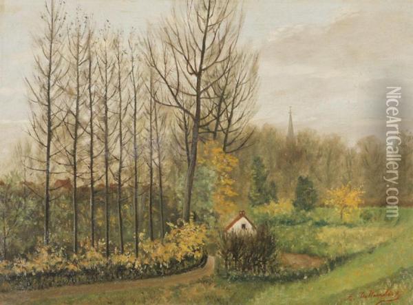Landscape With High Trees And Bell Tower Oil Painting - Arthur De Waerhert