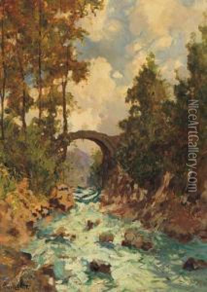 Il Ponte D'annibale (biella) Oil Painting - Giuseppe Buscaglione