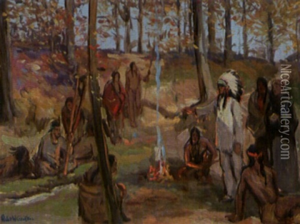 Meeting Of Father Marquette And Pow Oil Painting - Robert Wadsworth Grafton