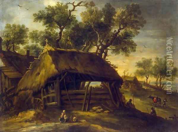 Landscape with Huts Oil Painting - Antonio del Castillo