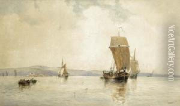 Sailing Boats At The Entrance To Aharbour Oil Painting - Walter William May