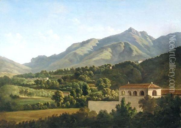 Italianate Landscape With With A Villa In The Foreground And Mountains Beyond Oil Painting - Jean-Joseph-Xavier Bidauld