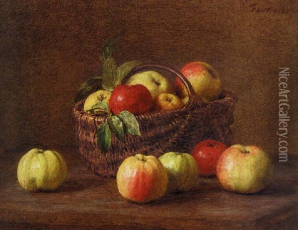 Pommes Dans Un Panier Et Sur La Table Oil Painting - Henri Fantin-Latour