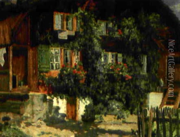 Chalet Mit Geranienschmuck Oil Painting - Caspar Ritter