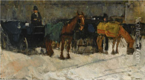 Horses And Carriages In The Snow Oil Painting - Floris Arntzenius