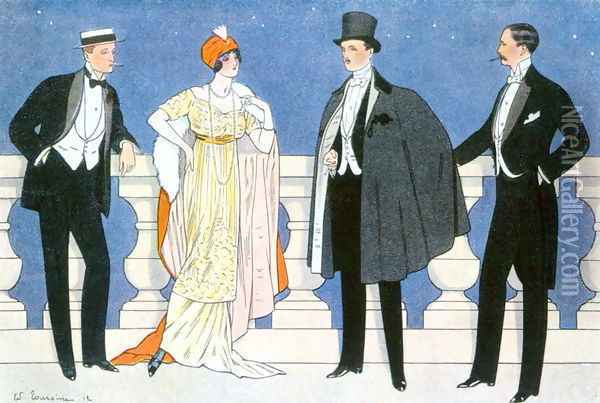 Elegant evening dress for men and women, illustration from LHomme Elegant 1912 Oil Painting - Edouard Touraine
