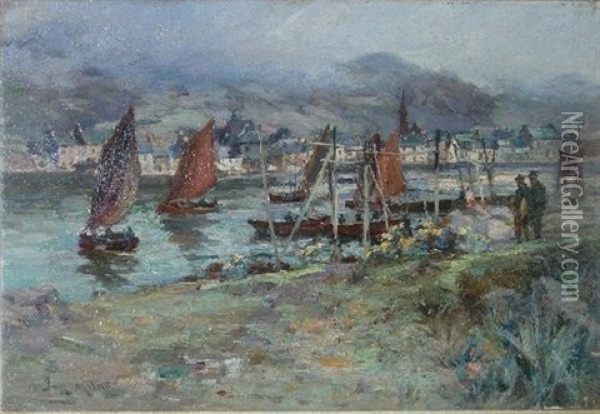 Fishing Boats Departing Oil Painting - Joe Milne
