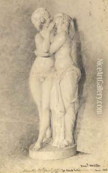Study of a sculpture of two young lovers Oil Painting - Daniel Maclise