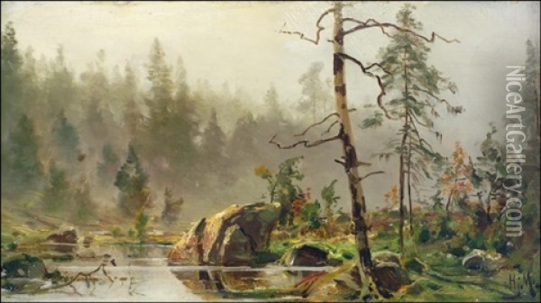 Usva Oil Painting - Magnus Hjalmar Munsterhjelm