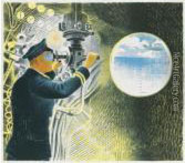 Submarines: Commander Of A Submarnine Looking Through Aperiscope Oil Painting - Eric Ravilious