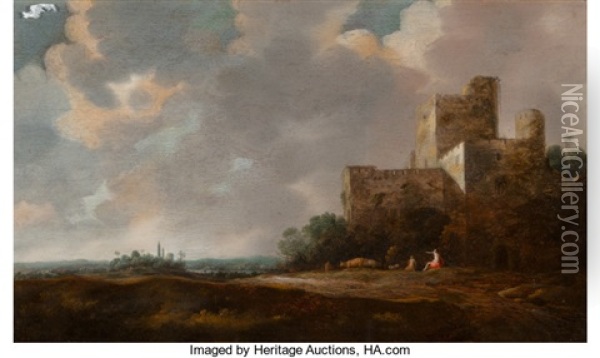 Landscape With Castle Oil Painting - Dirk Dalens the Elder