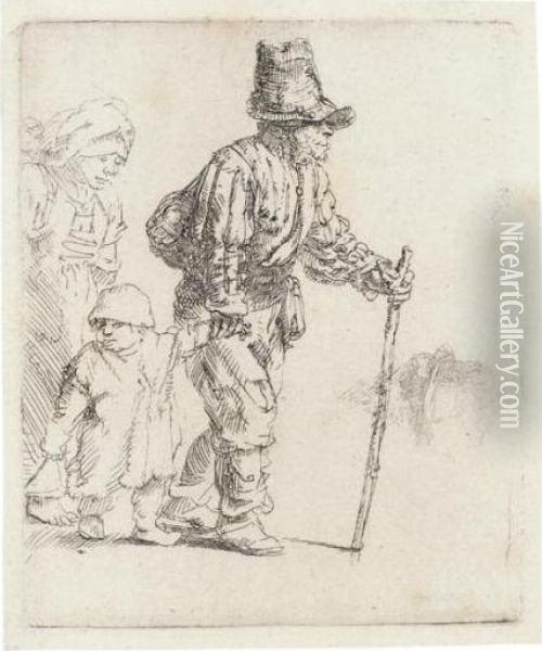 Peasant Family On The Tramp (b., Holl.131; H.259; Bb.52-3) Oil Painting - Rembrandt Van Rijn