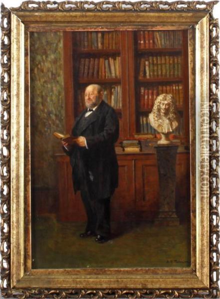 Gentleman In The Library Oil Painting - Alfred Holst Tourrier