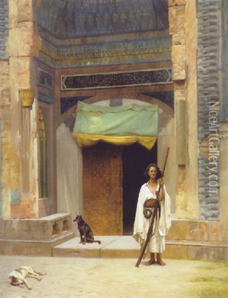 Portal Of The Green Mosque (sentinel At The Sultan's Tomb) Oil Painting - Jean-Leon Gerome
