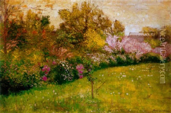 Tavaszi Kert (spring Garden) Oil Painting - Lajos Szlanyi
