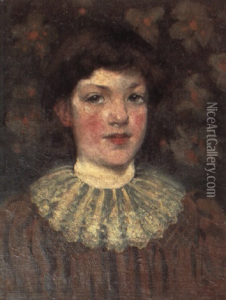 Little Girl In Brown Oil Painting - George Henry