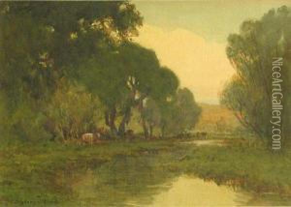Cattle Pond Oil Painting - Sydney Jones Yard